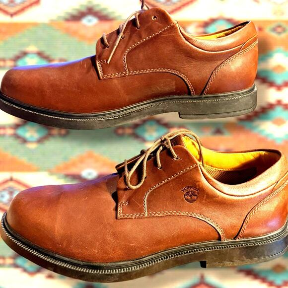 Men\'s 10.5 Wide TIMBERLAND Brown Leather Lace Up Casual Shoes Waterproof EUC